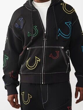 True Religion Black Hoodie Pantsuit with Multicolor Horseshoe Logo
